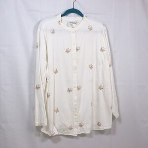 Coldwater Creek Butterfly Shirt 2X White Womens Embroidered Button Up Top